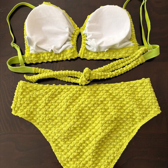 MODLILY DESIGN Cut Out Circular Ring Avocado Green Bikini Set - SZ M - Picture 4 of 7